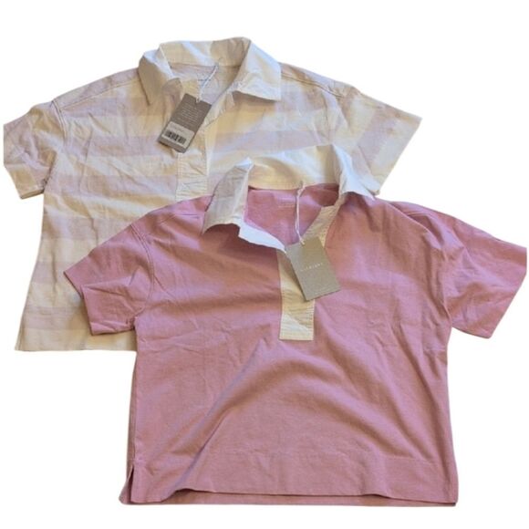 Everlane Tops - Lot Of 2 NWT Everlane Organic Cotton Polos Short Sleeve Top Mauve White Stripe S